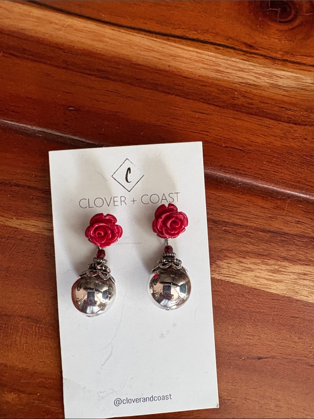 Sterling silver Frida Kahlo earrings Red Rose Drop Earrings with Silver Orb